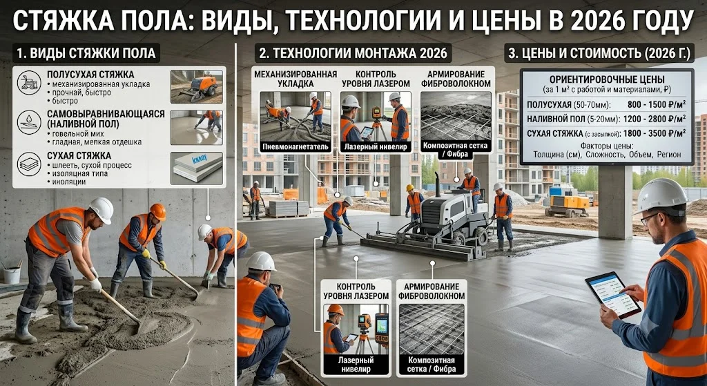 Стяжка пола: виды, технологии и цены в 2026 году