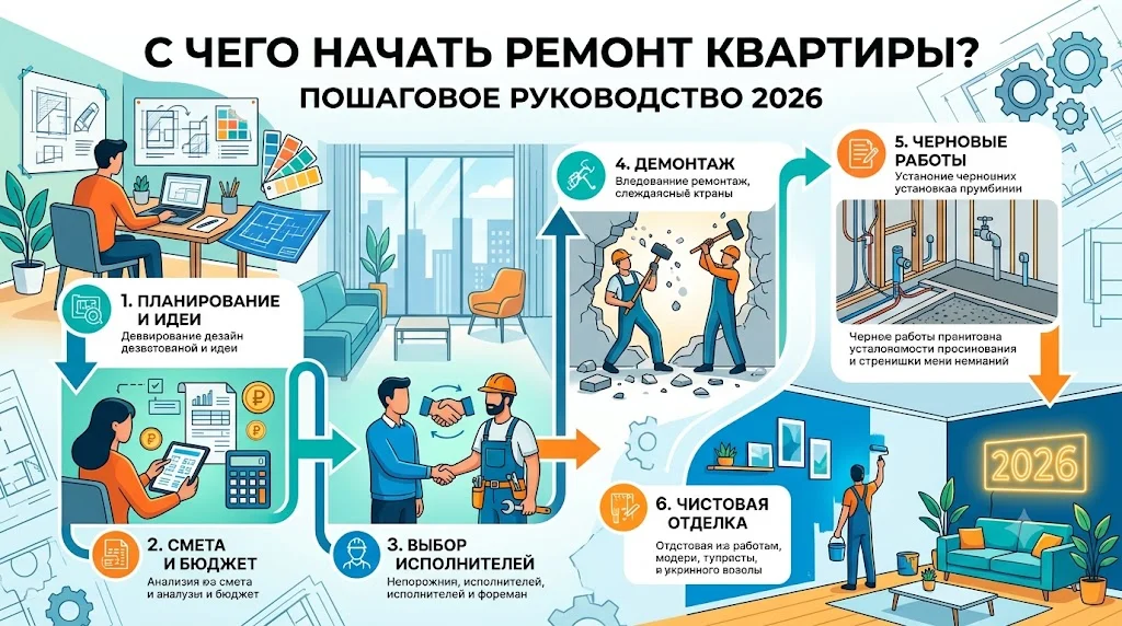 С чего начать ремонт квартиры: пошаговое руководство 2026